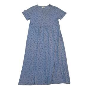 Vintage CMI Gathered T-Shirt Floral Midi Dress Size L Cottage Prairie Modest 90s